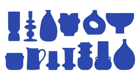 Abstract Blue Vases Art Set. Set of abstract trendy creative artistic elements Stockillustratie