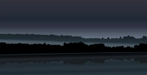 Abstract blue vector illustration - night foggy landscape Stock Illustration