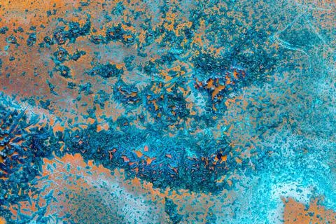 Abstract Blue Verdigris Crystal Texture on Oxidized Copper Stock Photos
