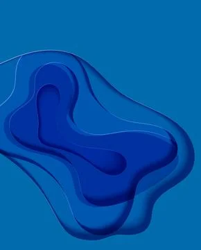 Abstract blue vertical flyer in cut paper style. Cutout sea wave template for Stock Illustration