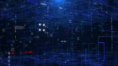 Abstract Blue Virtual Data Grid with Binary Code Futuristic Cyber Network Stock Footage 315387097