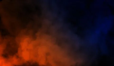 Abstract blue vs orange smoke steam moves on a black background . The concept Stock Illustration