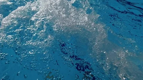 Abstract Blue Water with Bubbles and Turbulence in Swimming Pool Stock Footage 340899524