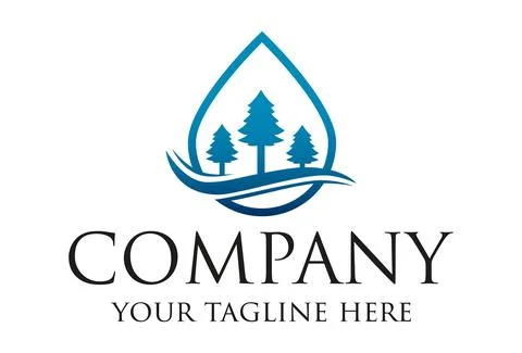 Abstract Blue Water Drop with leaf pine organic nature icon logo design	 Stock Illustration