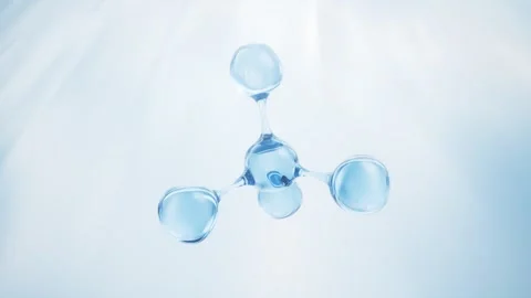 Abstract blue water molecule rotating in bright white space with cinematic .. Stock Footage 332316996