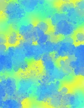 Abstract Blue Watercolor Splatter Vector Background on Lime Green and Yello.. Stock Illustration