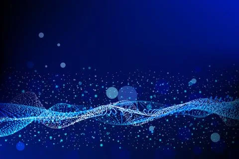 Abstract blue wave background with dots neon light effect and lines, Illustrazione stock