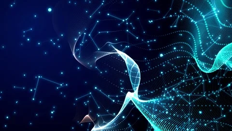 Abstract Blue Wave Background with Geometric Plexus Network - Seamless Loop 動画素材 309999494