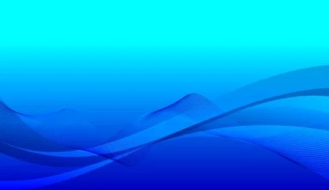 Abstract blue wave background template featuring dynamic fluid lines and soft Stock Illustration