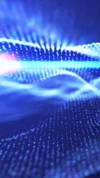 Abstract blue wave of glowing digital particles creating a futuristic sense o Illustrazione stock