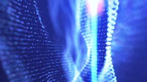 Abstract blue wave of glowing digital particles Illustrazione stock