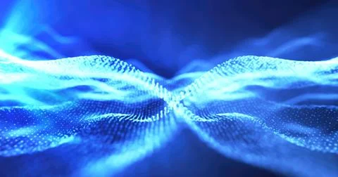 Abstract blue wave light pattern resembling a digital or organic flow, with a Illustrazione stock