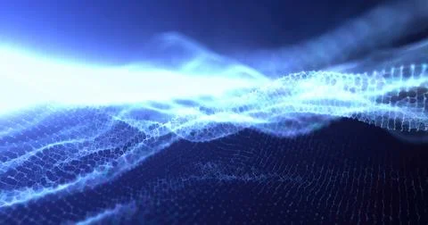 Abstract blue  wave light pattern resembling a digital or organic flow, wit.. Illustrazione stock