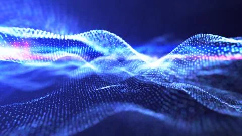 Abstract blue wave light pattern resembling a digital or organic flow, with.. Illustrazione stock