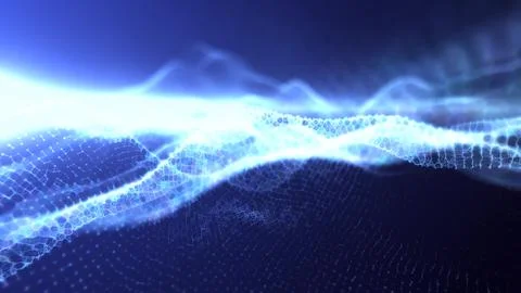 Abstract blue wave light pattern resembling a digital or organic flow, with.. Stock Illustration