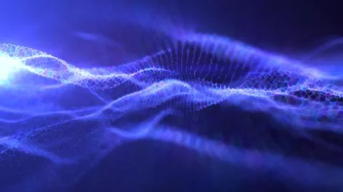 Abstract blue wave light pattern resembling a digital or organic flow, with.. Stock Illustration