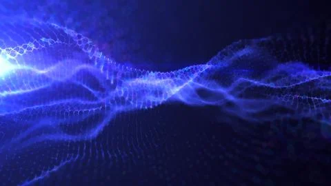 Abstract blue wave light pattern resembling a digital or organic flow, with a Stock Illustration