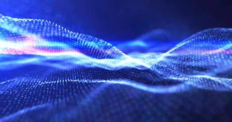 Abstract blue  wave light pattern resembling a digital or organic flow, wit.. Stock Photos