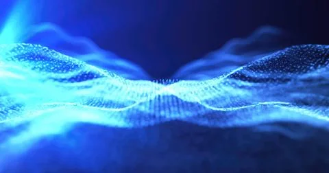 Abstract blue  wave light pattern resembling a digital or organic flow, wit.. 写真素材