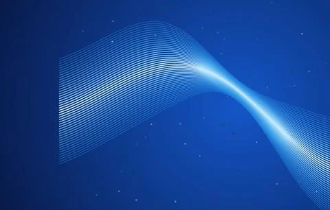 Abstract blue wave lines background, flowing curved ribbon of thin lines, Stock Illustration