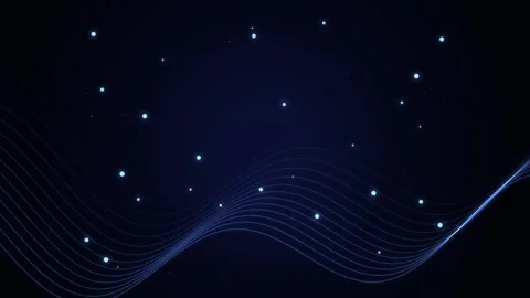Abstract blue wave lines with glowing particles moving on dark background i.. Video stock 346452890