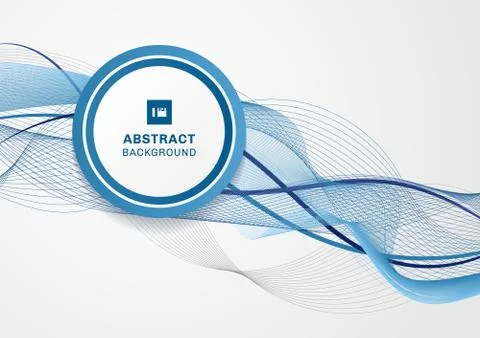Abstract blue wave or wavy line with circle label on white background and spa Stock Illustration