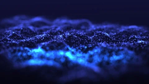 Abstract blue wave particle over dark background, digital technology. Stock Footage 308106606
