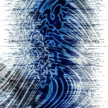 Abstract blue wave pattern with glitch digital art effect, featuring intricate Stock Illustration