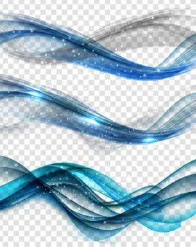 Abstract Blue Wave Set on Transparent Background. Vector Illustr Stock Illustration