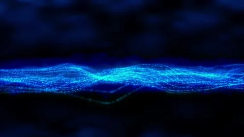 Abstract blue waveform motion visual glowing cyan particles, soft dark atmospher Stock Footage 340479604