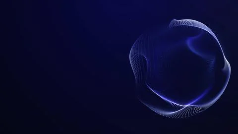 Abstract blue waveform sphere floats beside generous copy space on deep nav.. Illustrazione stock
