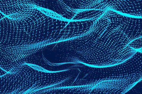 Abstract blue waves dot on a dark background with neon colour effect, Stock Illustration