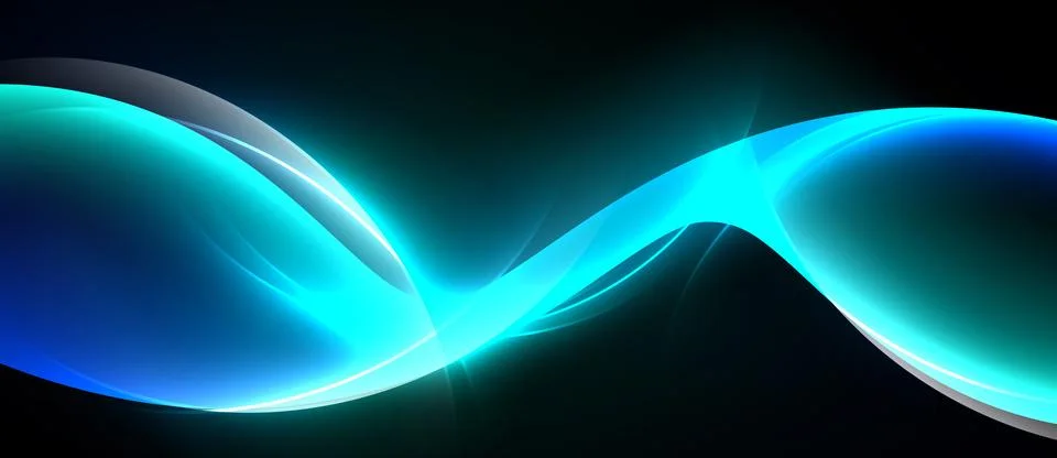 Abstract blue waves flow across dark background. Smooth curves create dynamic Stock Illustration