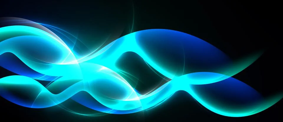 Abstract blue waves, flowing forms, bright light effects. Dynamic composition Stock Illustration
