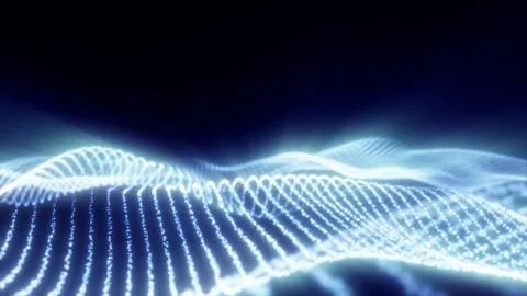 Abstract blue waves from glowing particles and lines futuristic hi-tech bac.. Stock Illustration