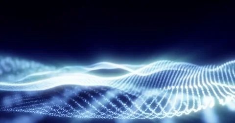 Abstract blue waves from glowing particles and lines futuristic hi-tech backg Stock Photos