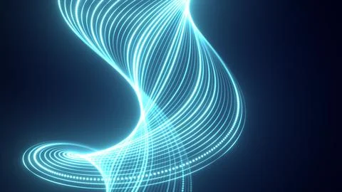 Abstract blue waves from lines and dots of particles of glowing swirling fu.. Stock Illustration