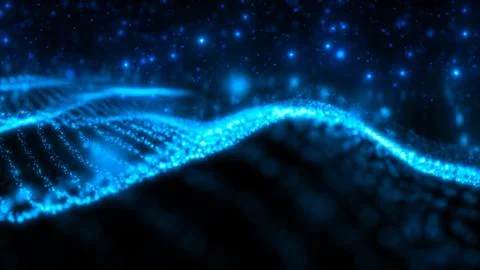 Abstract blue waves lines from particles and dots of energetic magic with glo Stock Illustration