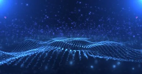 Abstract blue waves lines from particles and dots of energetic magic with g.. 스톡 사진
