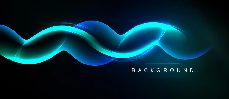 Abstract blue waves over black background. Dynamic light effects create moder Stock Illustration