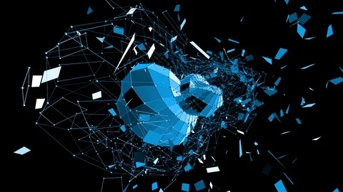 Abstract blue waving 3D grid or mesh of pulsating geometric objects. Use as Stock Footage