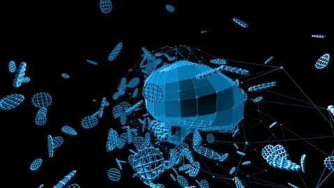 Abstract blue waving 3D grid or mesh of pulsating geometric objects. Use as Stock Footage 80524713