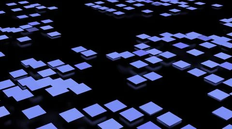 Abstract blue waving surface of small squares isolated on a black background Stock Illustration