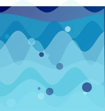 Abstract Blue Wavy Background - Dynamic Underwater Fluid Lines with Bubbles Stock Illustration