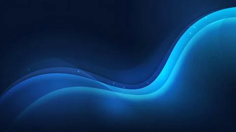 Abstract blue wavy background with glowing light lines and soft particles Stockillustratie