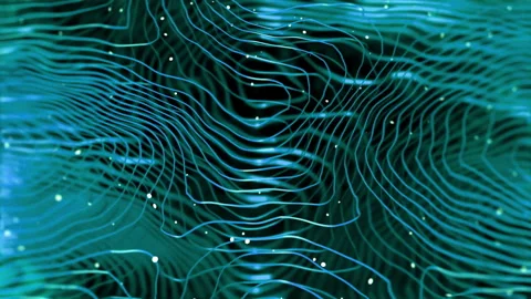 Abstract blue wavy lines and glowing particles create digital texture Stock Footage 291163693