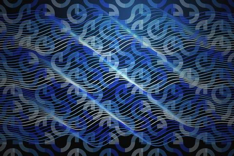 Abstract blue wavy lines pattern on dark background 库存照片