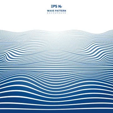 Abstract blue wavy stripes lines wave pattern on white backhround and texture Stock Illustration