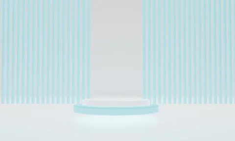 Abstract blue white background. 3d rendering with podium. Minimal scene.	 Stock Illustration