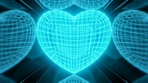 Abstract Blue Wireframe 3D AI Computer Heart Beating Inside Computer 库存插图